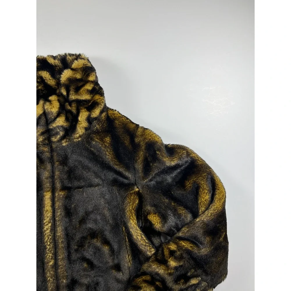 Dennis Basso Faux Fur Jacket Brown Gold Heavy Warm Luxurious Thick Large - Picture 5 of 12